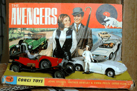 The interior packaging and cars of the Corgi Avengers Gift Set