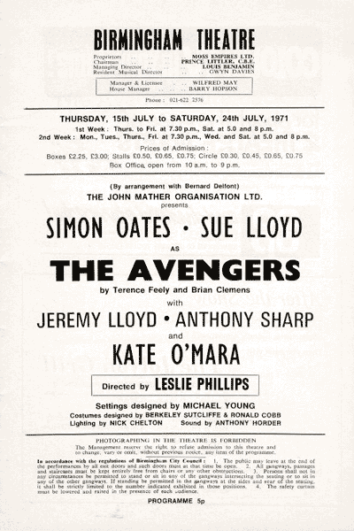 The Avengers Stageplay Programme - Page One
